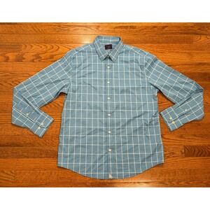 UNTUCKit Button Down Shirt Mens Large Slim Nylon Spandex Stretch Blue Windowpane